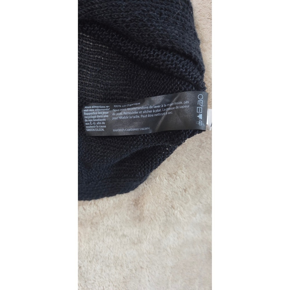 Eileen Fisher Knit Slub Bateau Neck Top Womens S Black Linen Cotton 3/4 Sleeves - Picture 6 of 9